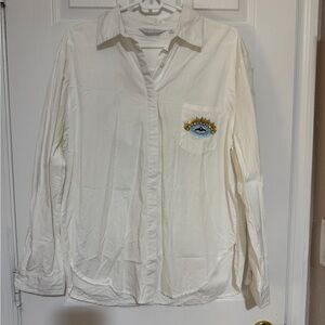 White Button-Up Shirt with Embroidered Eye Pocket turkish style